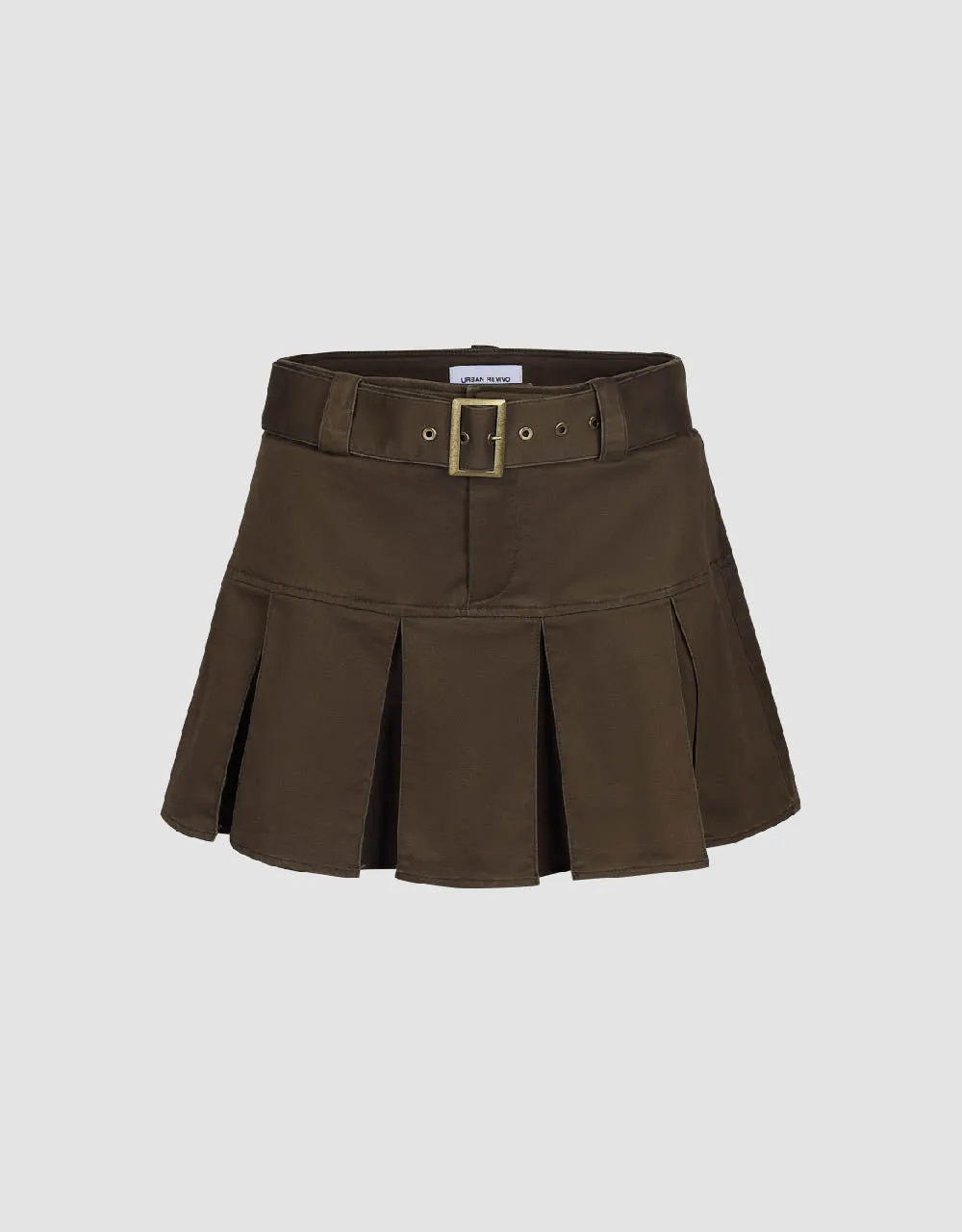 Pleated Mini A-Line Skirt With Belt