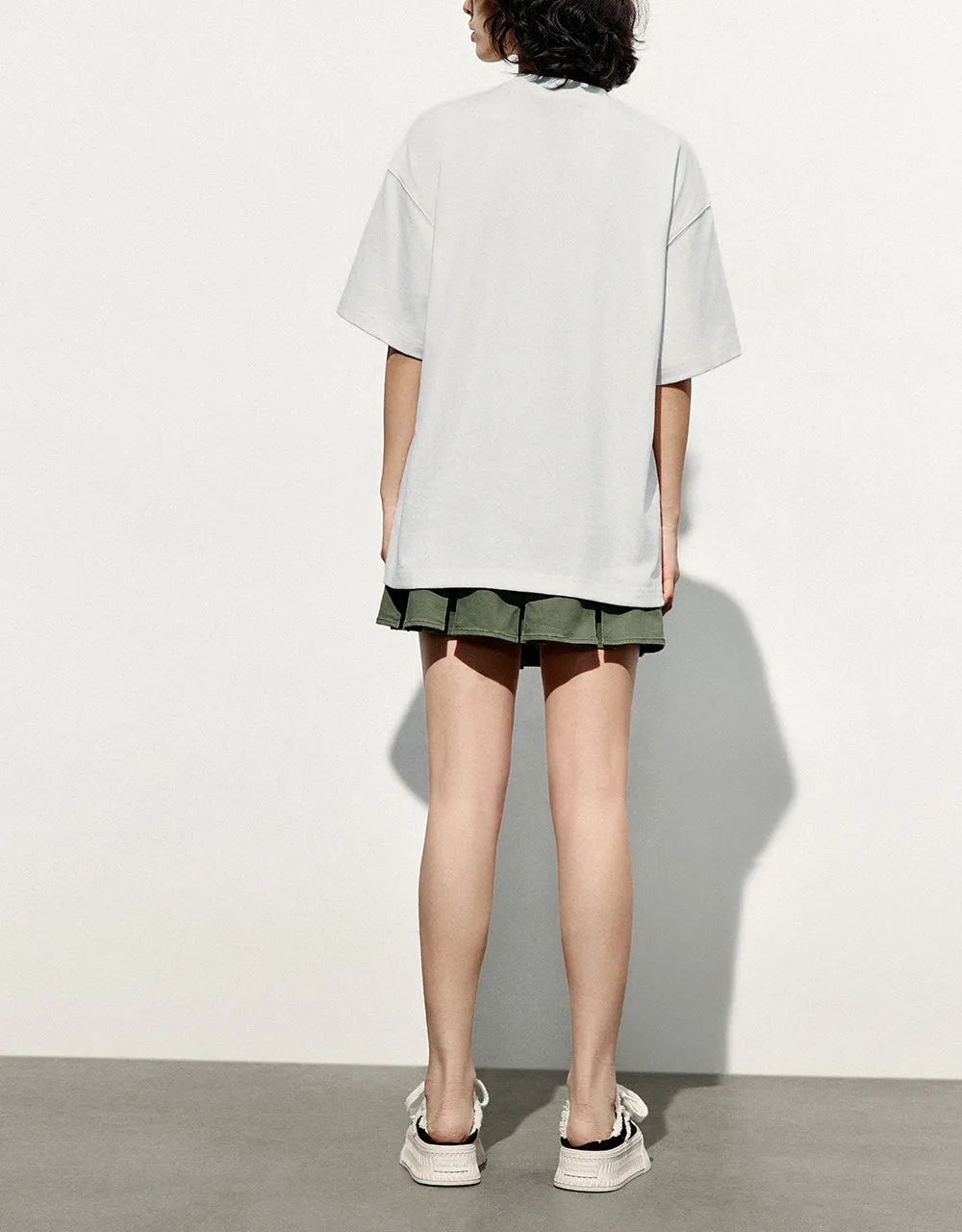 Pleated Mini A-Line Skirt With Belt