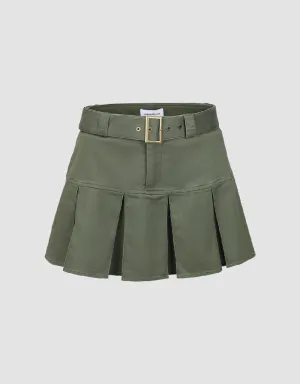 Pleated Mini A-Line Skirt With Belt