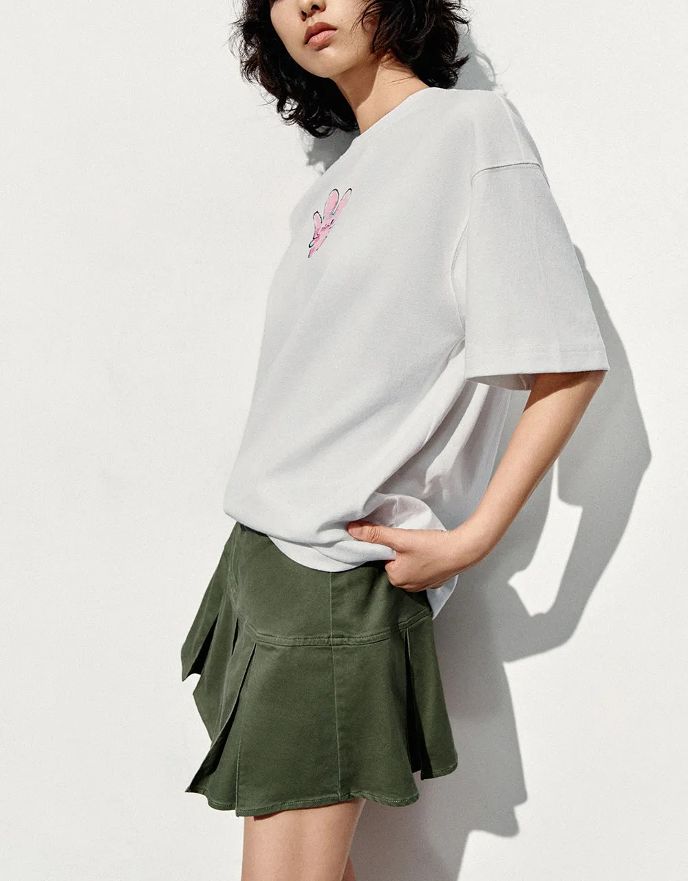 Pleated Mini A-Line Skirt With Belt