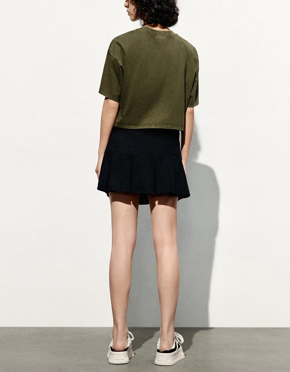 Pleated Mini A-Line Skirt With Belt