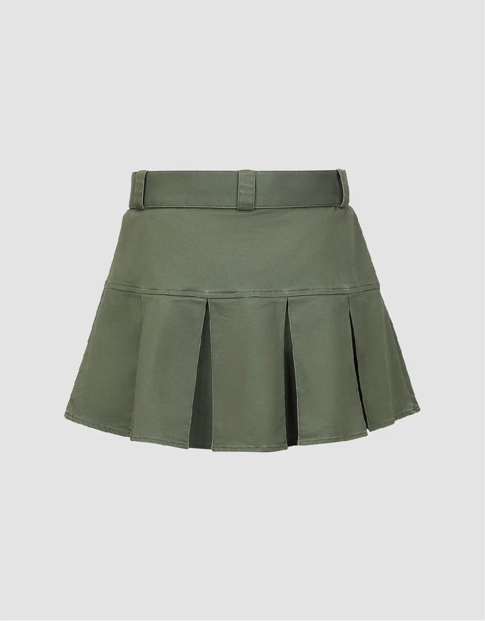 Pleated Mini A-Line Skirt With Belt