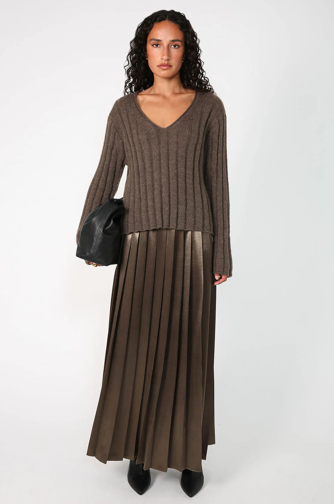 pleating skirt / cedar brown
