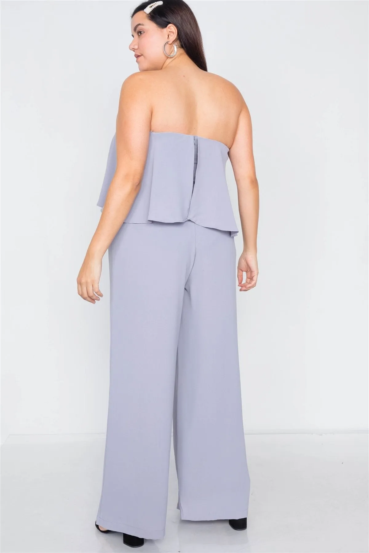 Plus Size Off-the-shoulder Flounce Wide Leg Jumpsuit