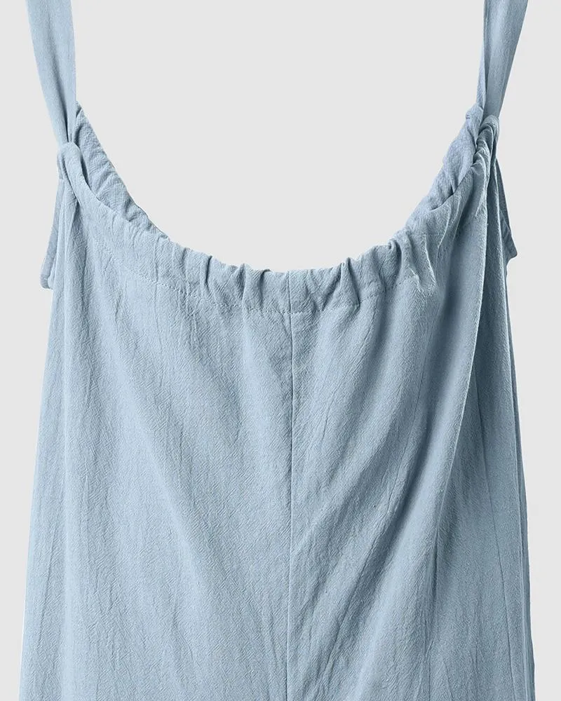 Pocket Design Wide Leg Suspender Jumpsuit