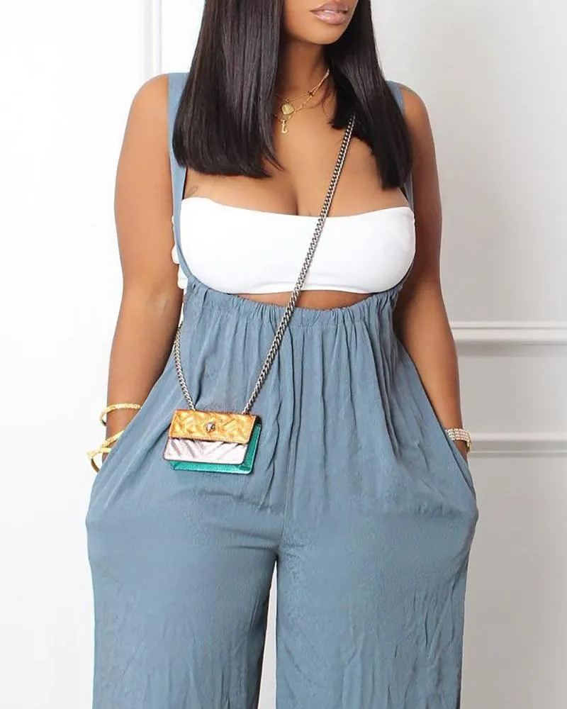 Pocket Design Wide Leg Suspender Jumpsuit