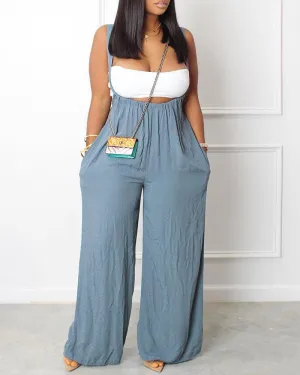 Pocket Design Wide Leg Suspender Jumpsuit