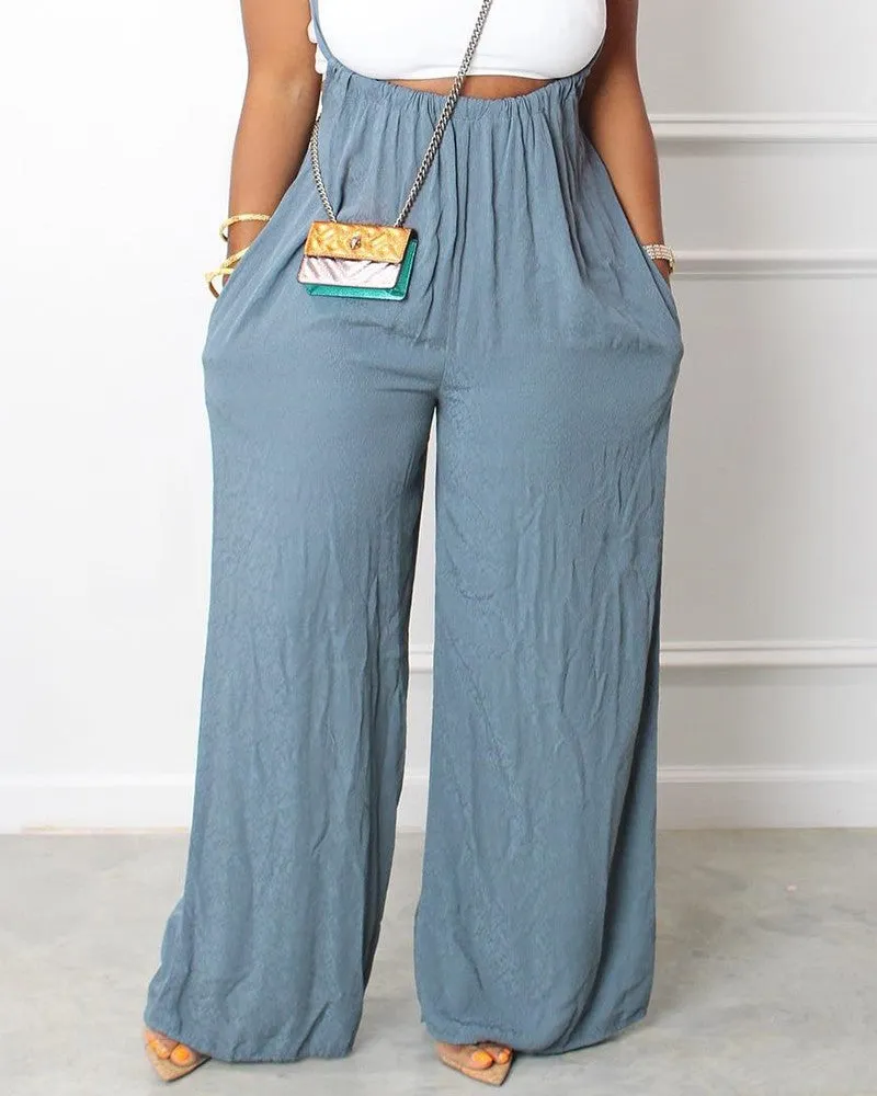 Pocket Design Wide Leg Suspender Jumpsuit