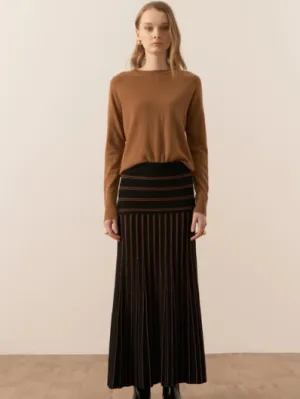POL - Gizelle Lurex Stripe Pleated Skirt - Black/Copper