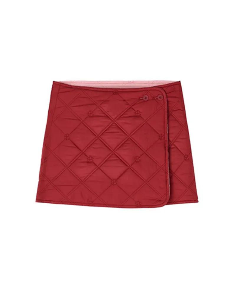 POSHERD Logo Quilted Reversible Padded Wrap Skirt -  Wine/Pink