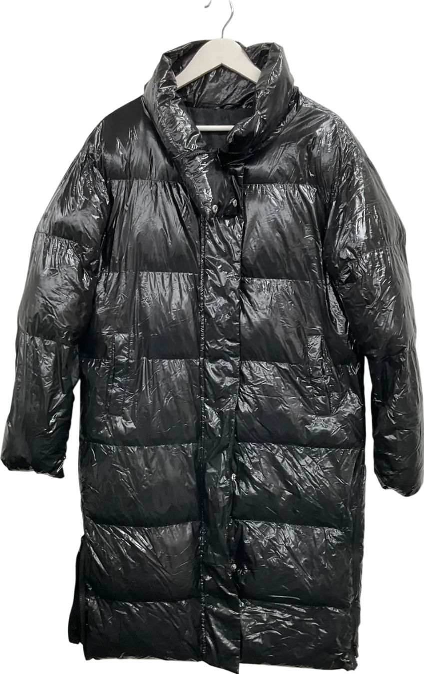 PrettyLittleThing Black Vinyl Puffer Coat UK S
