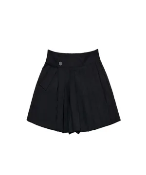 Q.C PLAY: Fall Renewal Unbalanced Pleated Wrap Skirt Shorts - 3 Colors