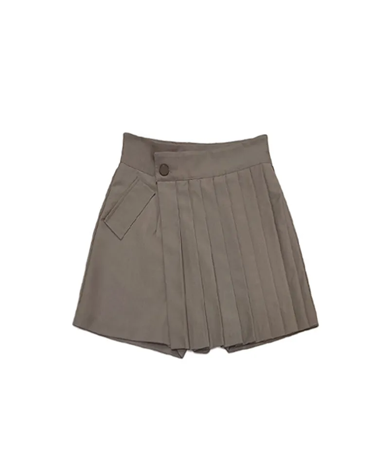 Q.C PLAY: Fall Renewal Unbalanced Pleated Wrap Skirt Shorts - 3 Colors