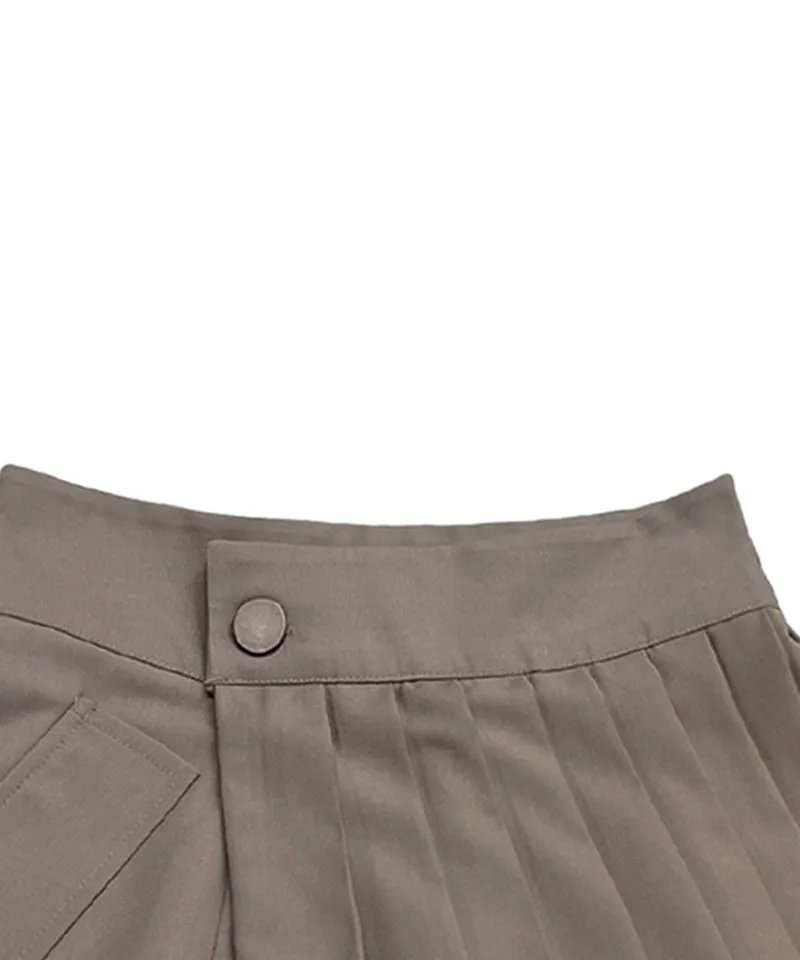 Q.C PLAY: Fall Renewal Unbalanced Pleated Wrap Skirt Shorts - 3 Colors