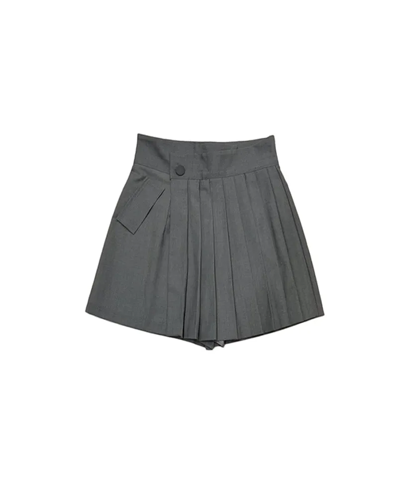 Q.C PLAY: Fall Renewal Unbalanced Pleated Wrap Skirt Shorts - 3 Colors