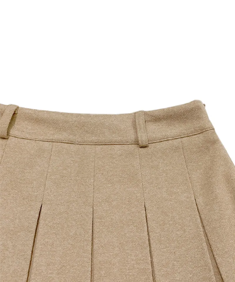 Q.C PLAY: Winter Fleece Woven Pleated A-Line Back Banding Skirt - Beige