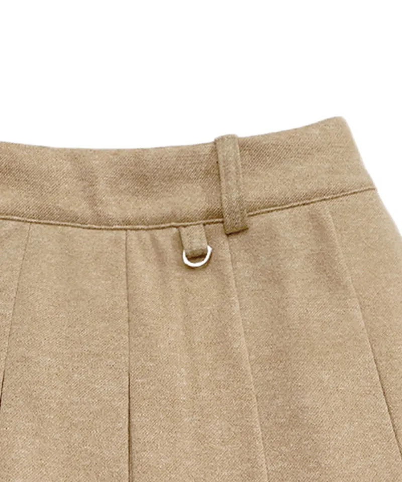 Q.C PLAY: Winter Fleece Woven Pleated A-Line Back Banding Skirt - Beige