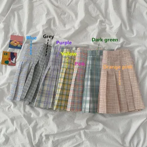 "SEVEN COLORS PASTEL PLAID PLEATED" SKIRT N031603