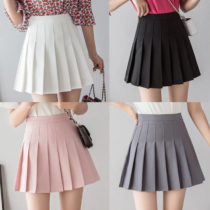"SOLID COLOR HIGH WAIST PLEATED" SKIRT D052910