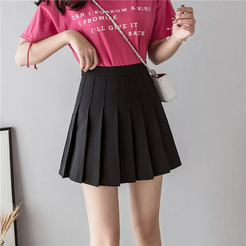 "SOLID COLOR HIGH WAIST PLEATED" SKIRT D052910