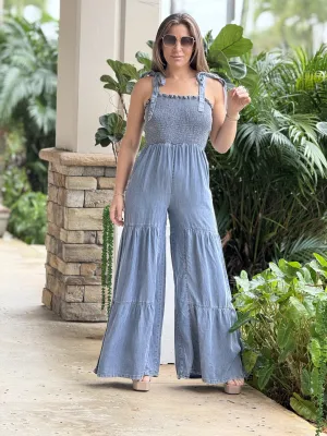 "Victoria" Sleeveless Denim Wide leg Jumpsuit