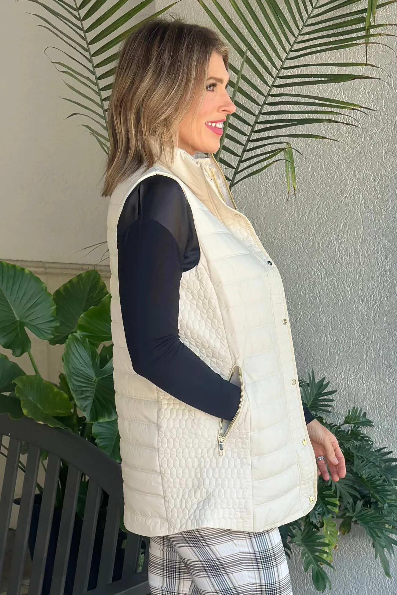 Renuar Fall And Forever Oyster Long Quilted Vest