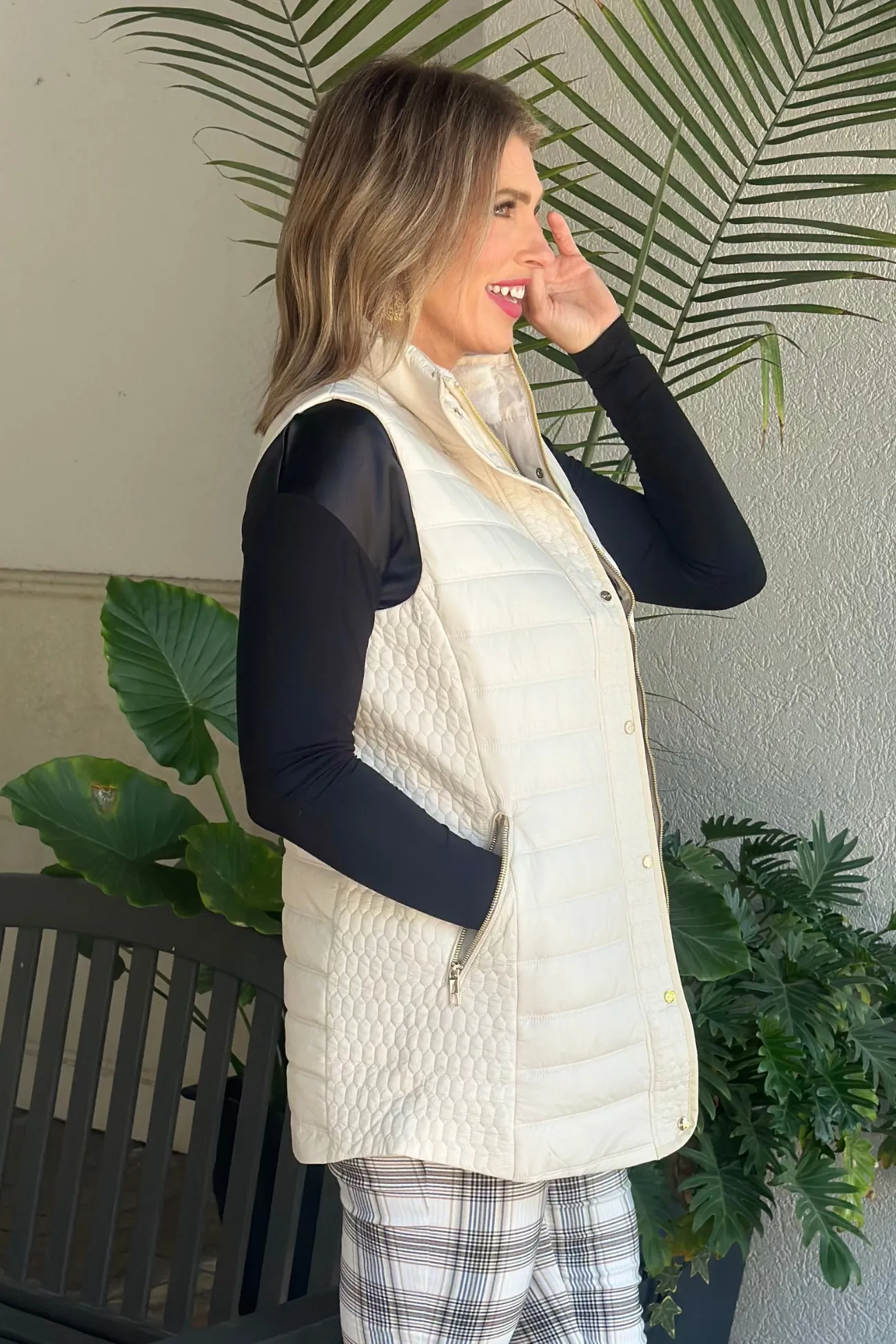 Renuar Fall And Forever Oyster Long Quilted Vest