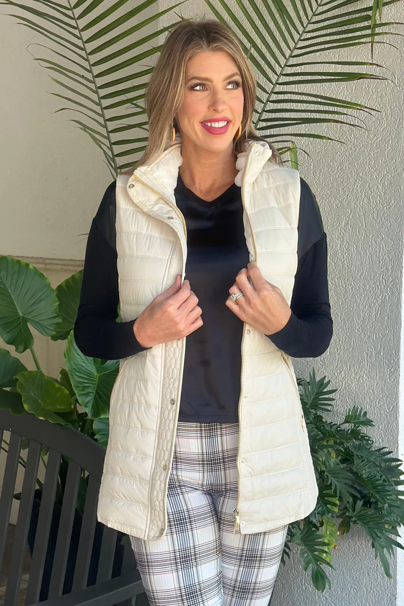 Renuar Fall And Forever Oyster Long Quilted Vest