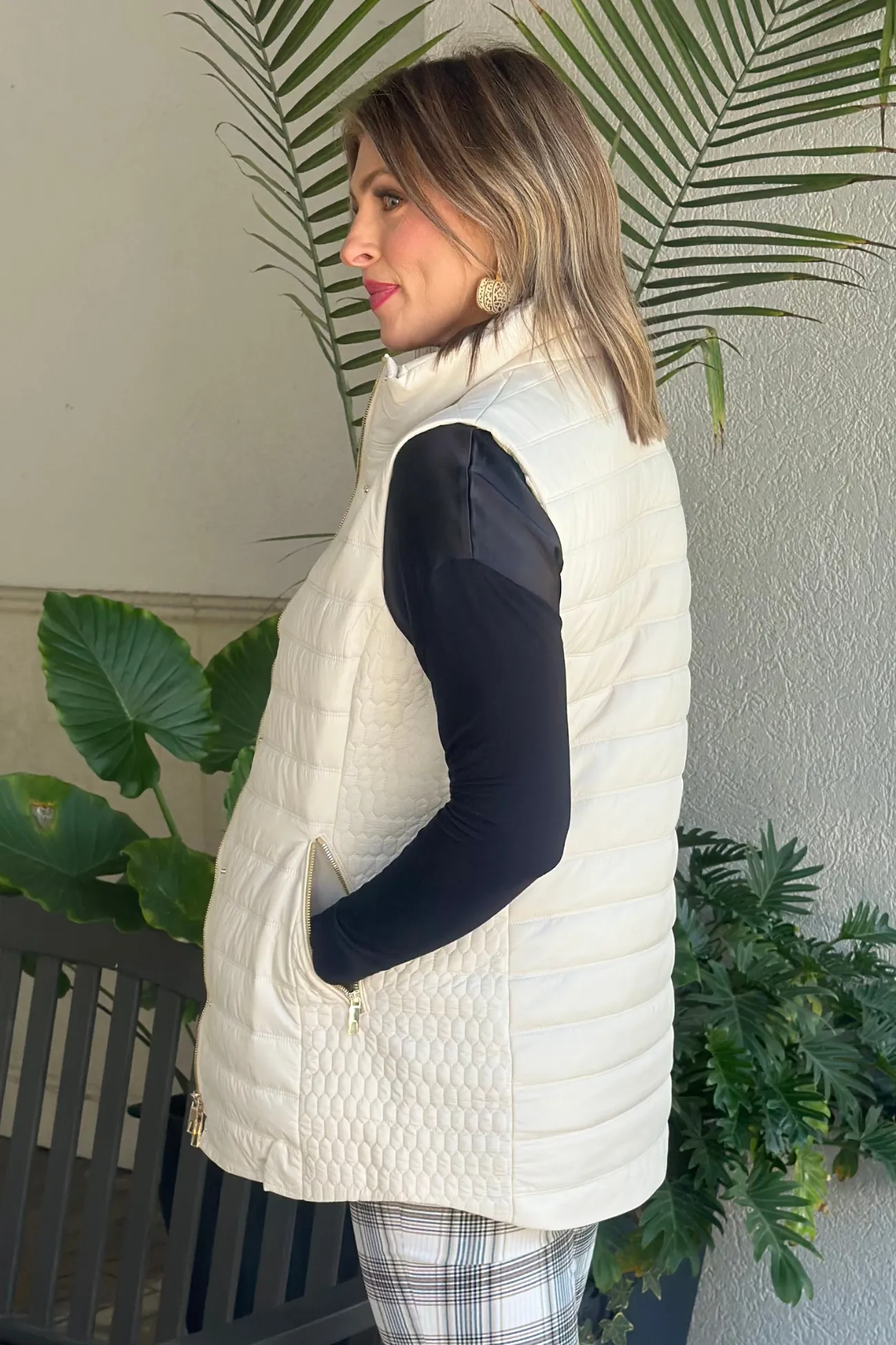 Renuar Fall And Forever Oyster Long Quilted Vest