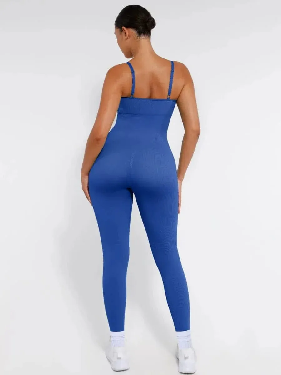 Ribbed Plus Size Bodycon Jumpsuits Shaper with Removable Pads