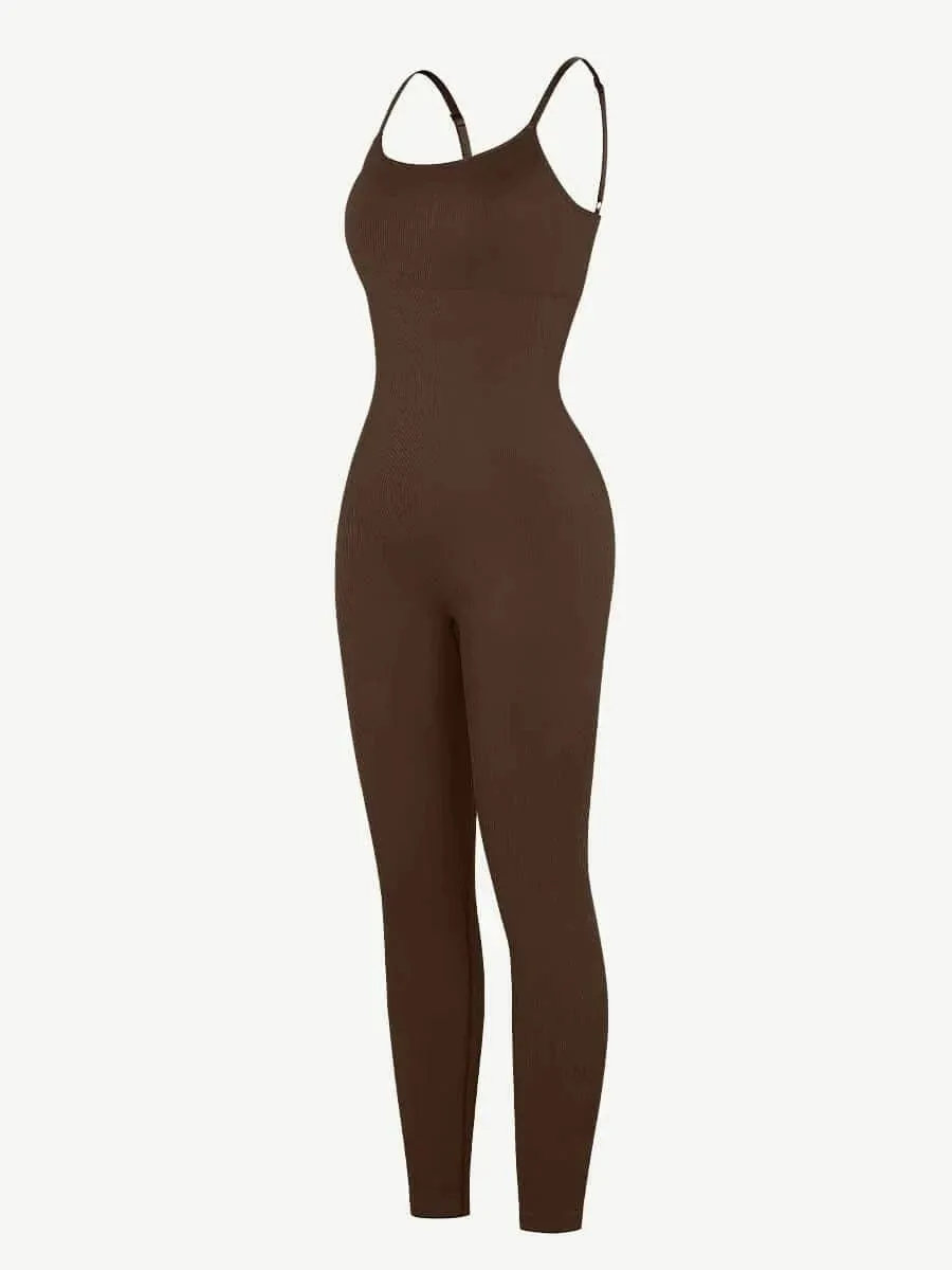 Ribbed Plus Size Bodycon Jumpsuits Shaper with Removable Pads