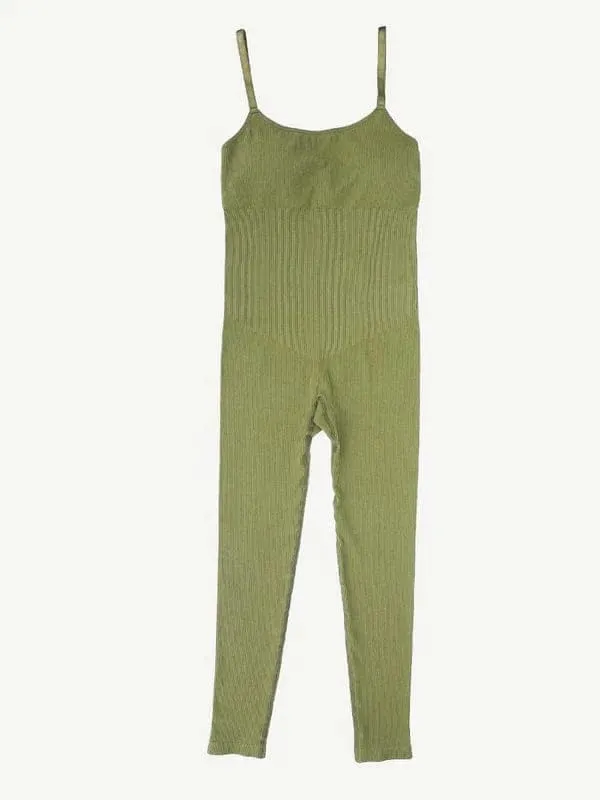 Ribbed Plus Size Bodycon Jumpsuits Shaper with Removable Pads