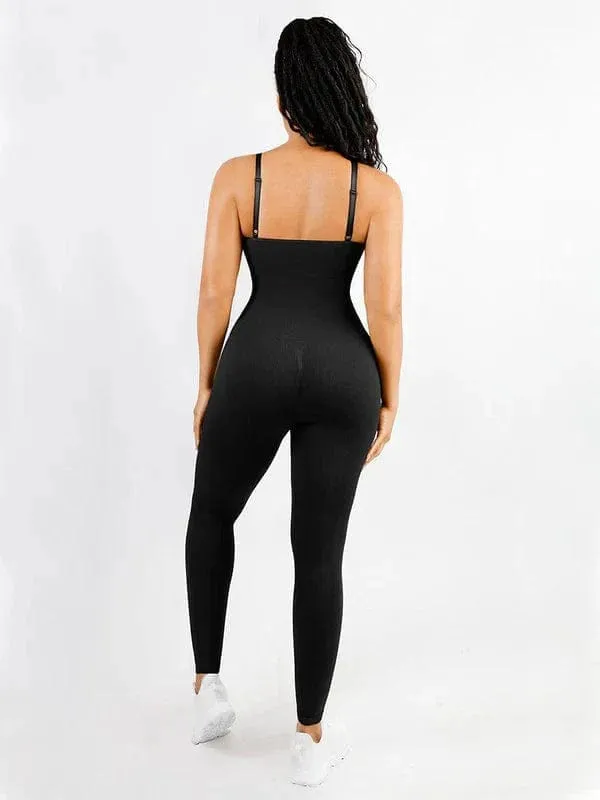 Ribbed Plus Size Bodycon Jumpsuits Shaper with Removable Pads