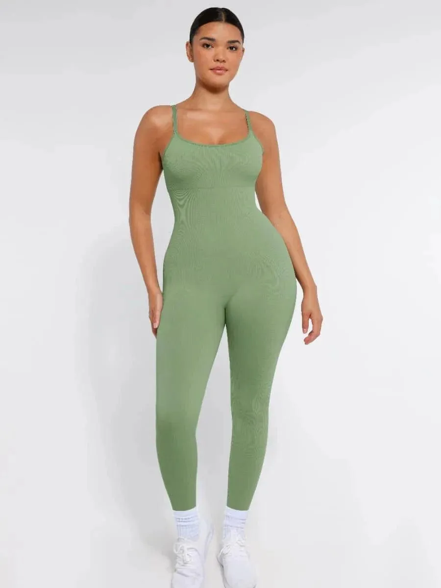 Ribbed Plus Size Bodycon Jumpsuits Shaper with Removable Pads