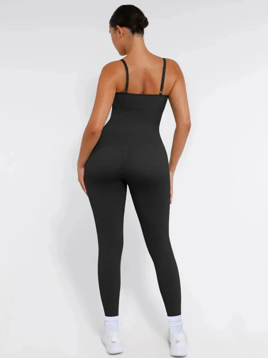 Ribbed Plus Size Bodycon Jumpsuits Shaper with Removable Pads