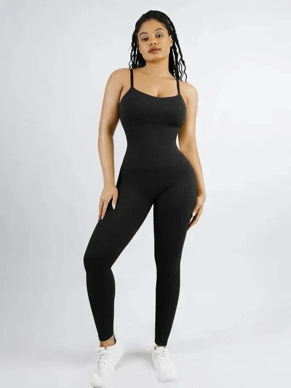 Ribbed Plus Size Bodycon Jumpsuits Shaper with Removable Pads