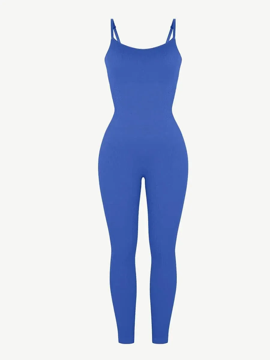 Ribbed Plus Size Bodycon Jumpsuits Shaper with Removable Pads