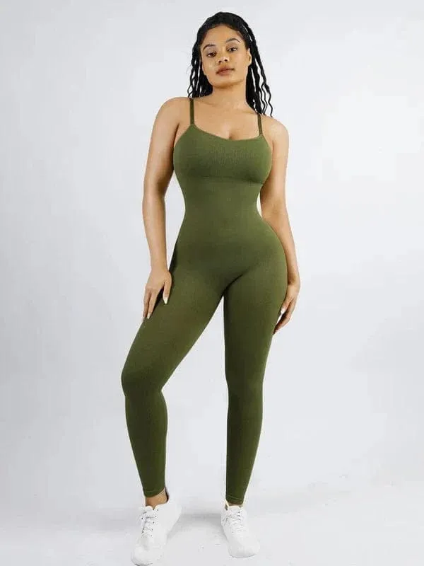 Ribbed Plus Size Bodycon Jumpsuits Shaper with Removable Pads