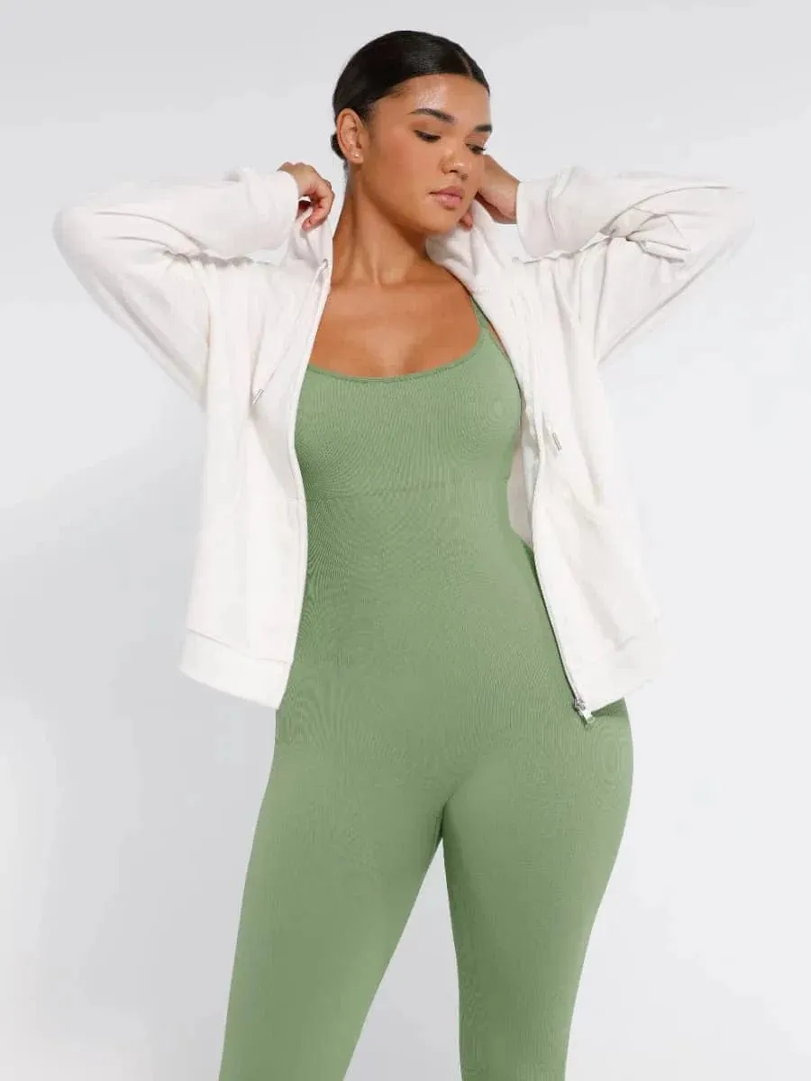 Ribbed Plus Size Bodycon Jumpsuits Shaper with Removable Pads