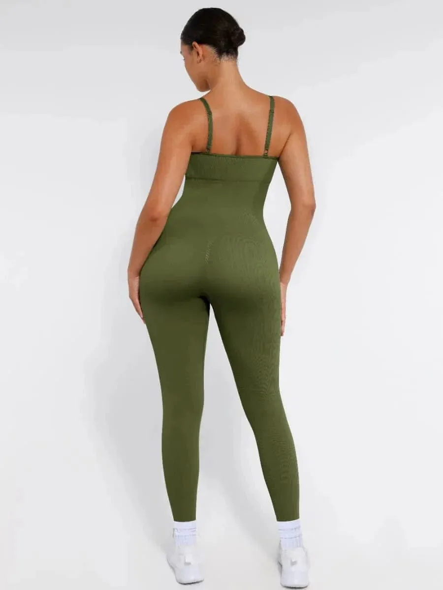 Ribbed Plus Size Bodycon Jumpsuits Shaper with Removable Pads