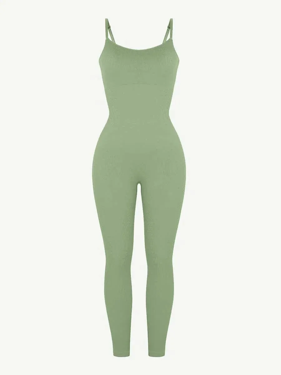 Ribbed Plus Size Bodycon Jumpsuits Shaper with Removable Pads