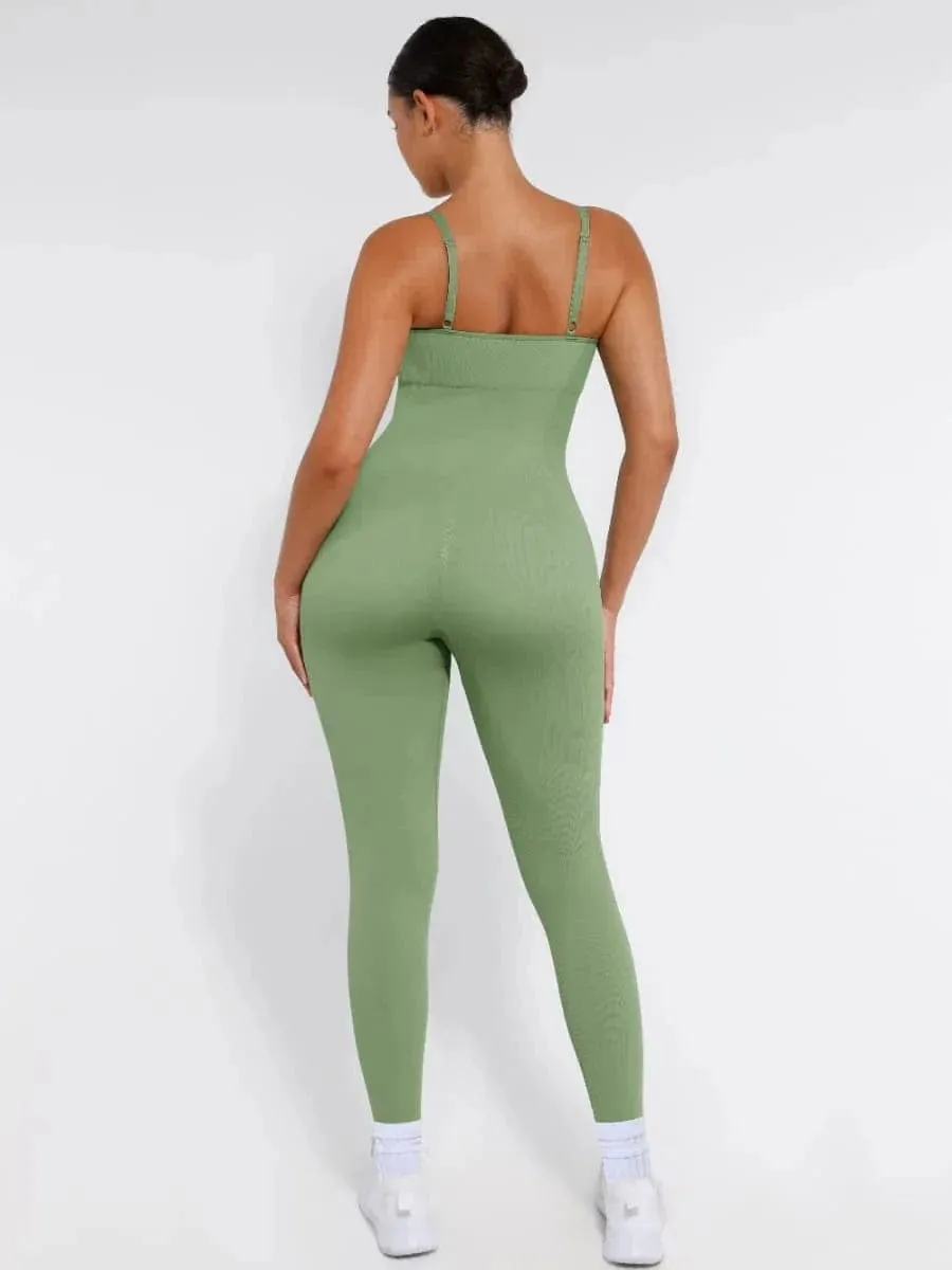 Ribbed Plus Size Bodycon Jumpsuits Shaper with Removable Pads