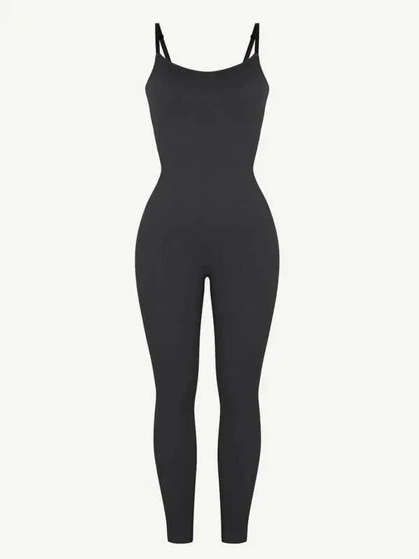 Ribbed Plus Size Bodycon Jumpsuits Shaper with Removable Pads