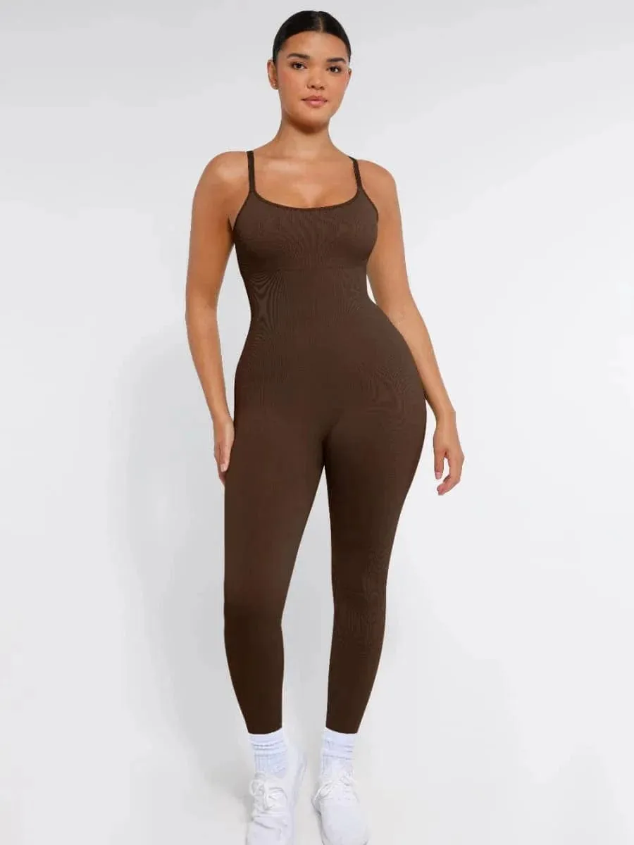 Ribbed Plus Size Bodycon Jumpsuits Shaper with Removable Pads