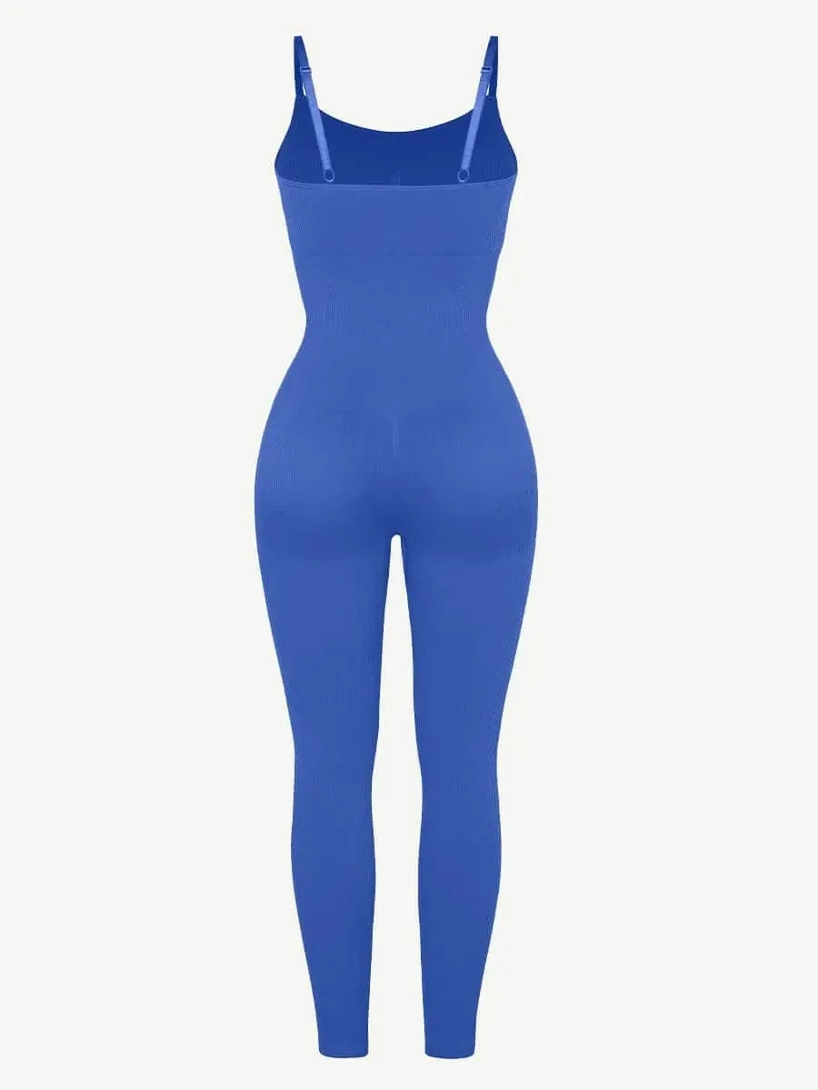 Ribbed Plus Size Bodycon Jumpsuits Shaper with Removable Pads