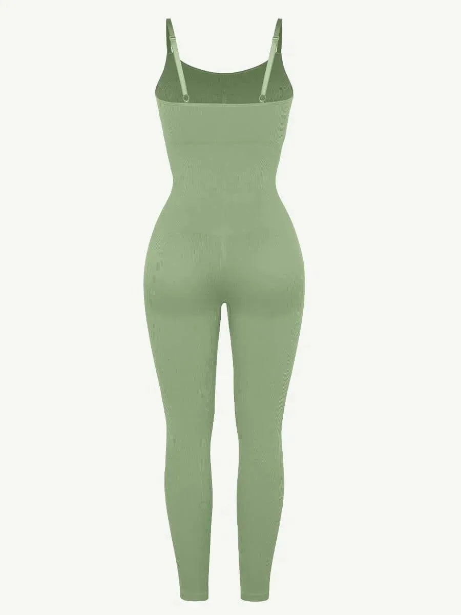 Ribbed Plus Size Bodycon Jumpsuits Shaper with Removable Pads
