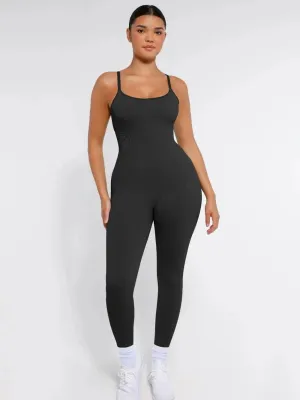 Ribbed Plus Size Bodycon Jumpsuits Shaper with Removable Pads