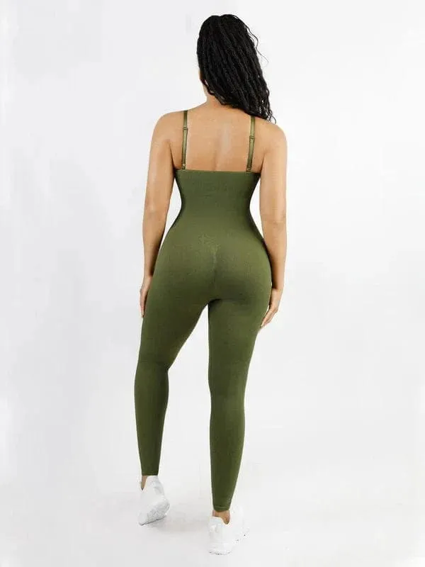 Ribbed Plus Size Bodycon Jumpsuits Shaper with Removable Pads