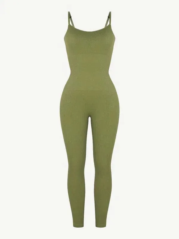 Ribbed Plus Size Bodycon Jumpsuits Shaper with Removable Pads