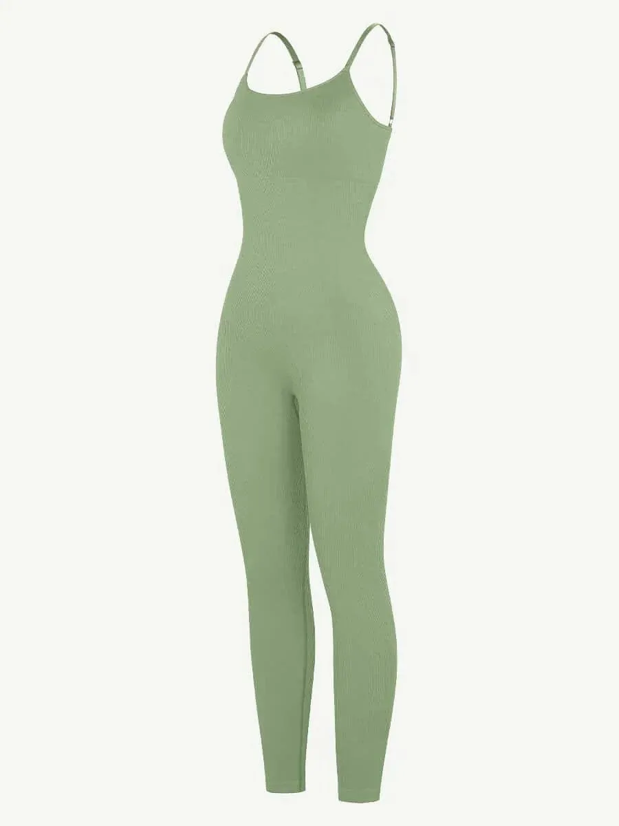 Ribbed Plus Size Bodycon Jumpsuits Shaper with Removable Pads